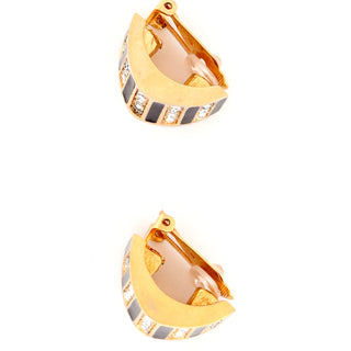 Christian Dior Vintage Gold Earrings w Black Enamel & Crystals signed designer jewelry