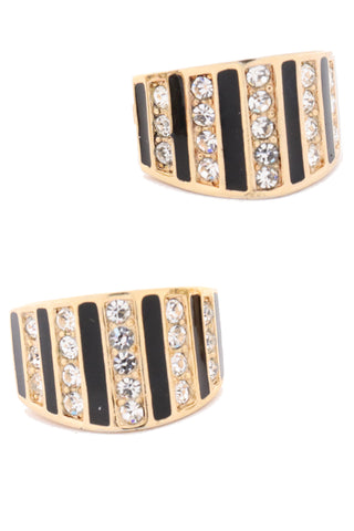 Christian Dior Vintage Gold Earrings w Black Enamel & Crystals