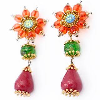 1990s Christian Lacroix Vintage Colorful Resin Drop Statement Earrings Signed Made in France