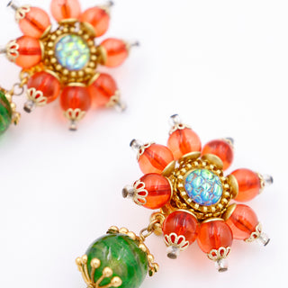 1990s Christian Lacroix Vintage Colorful Resin Drop Statement Earrings Signed Clip
