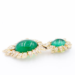 1980s Vintage Ciner Green Drop Statement Earrings w Crystals Huge