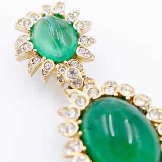 1980s  Huge Vintage Ciner Green Drop Statement Earrings w Crystals