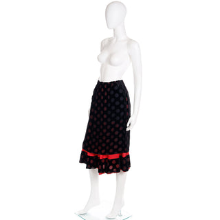 1990s Comme des Garcons Silk Blend Black Skirt W Red Polka Dots Rei Kawakubo