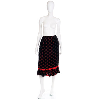 Vintage 1990s Comme des Garcons Silk Blend Black Skirt W Red Polka Dots