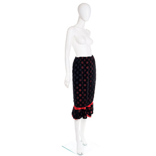 1990s Comme des Garcons Silk Blend Black Skirt W Red Polka Dots S/M