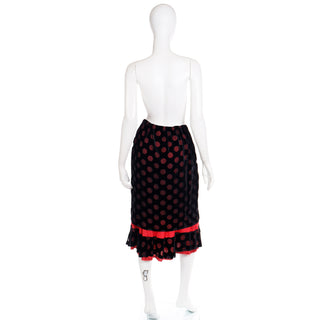 1990s Comme des Garcons Silk Blend Black Vintage Skirt W Red Polka Dots
