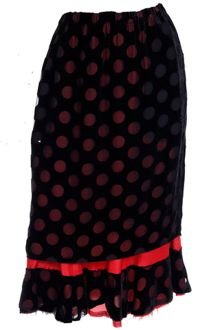 1990s Comme des Garcons Silk Blend Black Skirt W Red Polka Dots