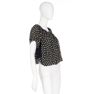 2000s Comme des Garcons Green Deconstructed  Polka Dot Silk Top W Raw Edges