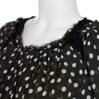 2000s Comme des Garcons Green Deconstructed  Polka Dot Silk Top with unique details