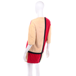 Lined Vintage 1960s Colorblock Corduroy Red Tan Mini Dress