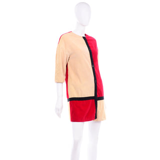 Vintage 1960s Colorblock Corduroy Red Tan Dress