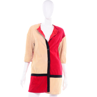 Vintage 1960s Colorblock Corduroy Red Tan Mini Dress or Jacket