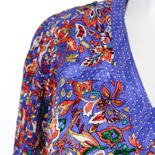Diane Freis Vintage Bold Colorful Mixed Pattern Print 1980s Beaded Dress beading