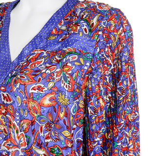 Diane Freis Vintage Bold Colorful Mixed Pattern Print 1980s Beaded Dress jacquard print