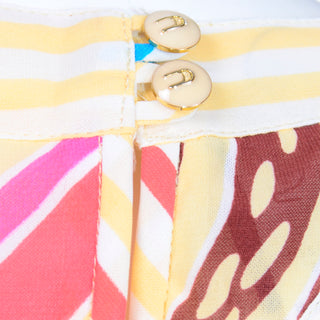 Diane Freis Vintage 1980s Yellow Pink Blue & Brown Print Dress button back