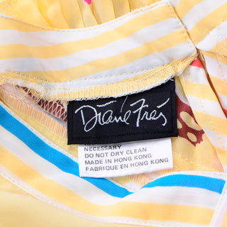 Diane Freis Vintage 1980s Yellow Pink Blue & Brown Print Dress made in Hong Kong