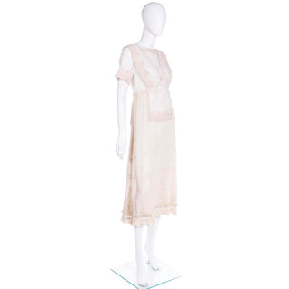 1910s Edwardian Vintage Lace Lawn Dress  W Fine Embroidery Roses