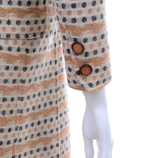 1970s Vintage Emanuel Ungaro Knit Dress & Jacket Suit in Orange & Gray Print Designer 