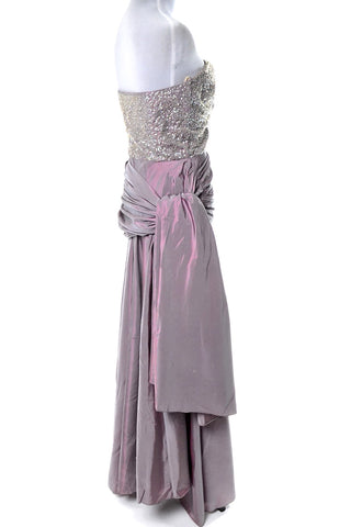1940s Vintage Irridescent Purple Evening Gown Sequined Bodice Side Swag - Dressing Vintage