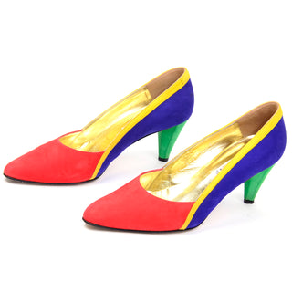 Vintage Escada Colorblock Red Blue Green and Yellow Shoes 1980s pumps