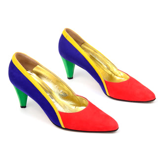 Vintage Escada Colorblock Red Blue Green and Yellow Shoes 1980s