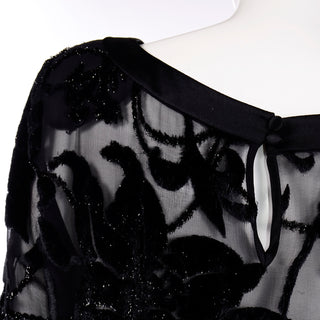 Escada Couture vintage Black Burnout Velvet Shimmer Tunic Evening Top Blouse Festive