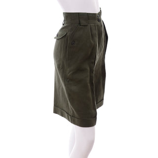 High waisted Escada army green linen shorts