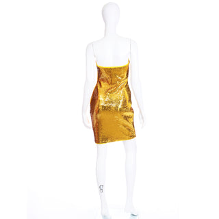 1990s Escada Margaretha Ley Gold Sequin Strapless Evening Dress as new