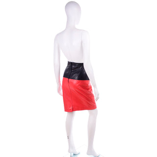 80s -Escada Margaretha Ley Vintage Red Black Leather Pencil Skirt