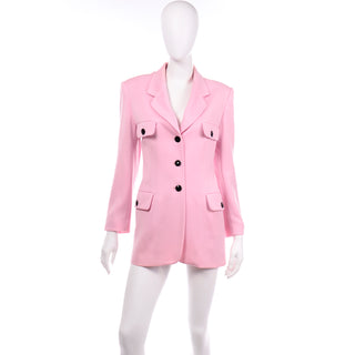 1980s Margaretha Ley Escada Vintage Pink Longline Blazer Jacket