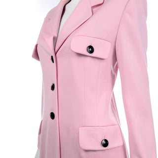 Margaretha Ley Escada Vintage Pink Longline Blazer Jacket pockets