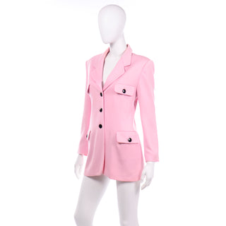 Margaretha Ley Escada Vintage 1980s Pink Longline Blazer Jacket