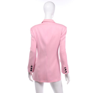 Margaretha Ley Escada Vintage Pink Longline Blazer Jacket w black buttons