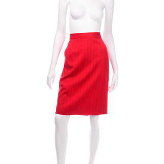 Vintage Margareta Ley Escada Red Pinstripe Pencil Skirt 8