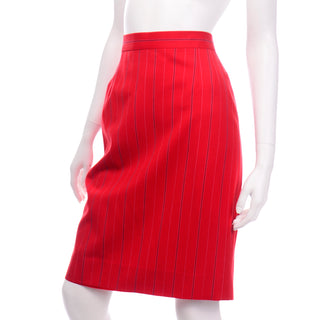 Vintage Margareta Ley Escada Red Pinstripe Pencil Skirt Size M