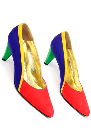 Vintage Escada Colorblock Red Blue Green and Yellow Shoes