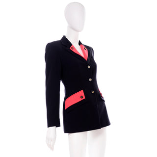 Margaretha Ley for Escada Vintage 1980s Dark Navy & Red Blazer Jacket Small