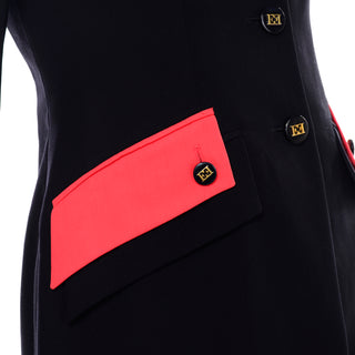 Margaretha Ley for Escada Vintage 1980s Dark Navy & Red Blazer Jacket with logo buttons