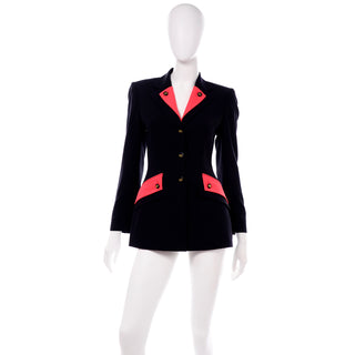 80s Margaretha Ley for Escada Vintage 1980s Dark Navy & Red Blazer Jacket