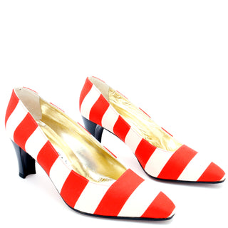 Escada Vintage Red and White Striped pumps with shoe box