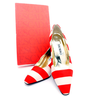 Escada Vintage Red and White Striped pumps with box