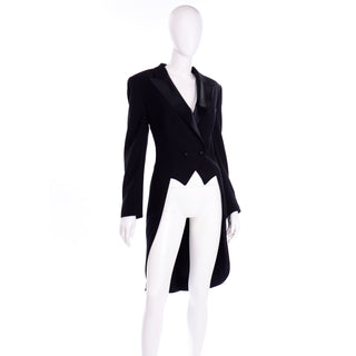 1980s Vintage Escada Margaretha Ley Black Wool Tuxedo Jacket Coat