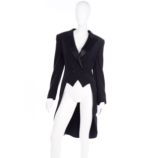 Vintage Escada Margaretha Ley Black Wool cutaway Tuxedo Jacket Coat