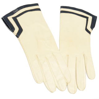 Margaretha Ley Vintage Escada ivory leather gloves with black trim