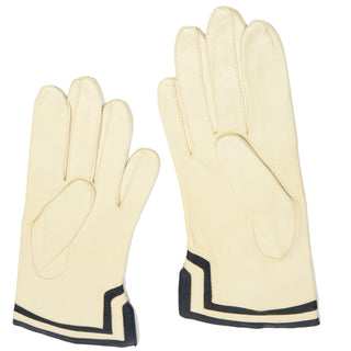 Vintage Escada ivory leather gloves with black trim Margaretha Ley