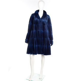 1980s Vintage Evans Collection Blue Sheared Fur Swing Coat 1980s