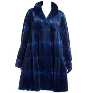 1980s Vintage Evans Collection Blue Sheared Fur Swing Coat rare jacket