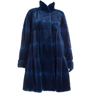 1980s Vintage Evans Collection Blue Sheared Fur Swing Coat jacket