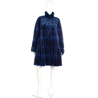 1980s Vintage Evans Collection Blue Sheared Fur Swing Coat M/L