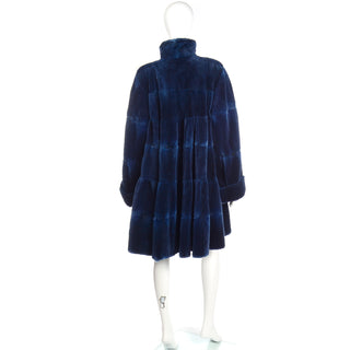 Unique 1980s Vintage Evans Collection Blue Sheared Fur Swing Coat